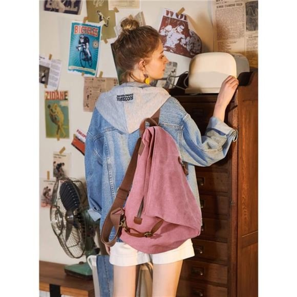 Canvas Vintage Backpack – Large Casual Daypack Outdoor Travel Rucksack Hiking - Picture 7 of 7